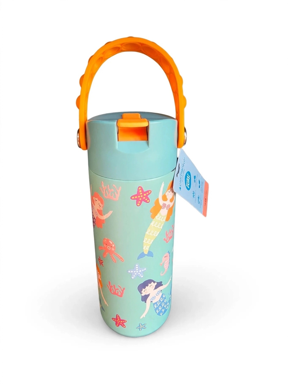 Kids Mermaid Stainless Steel Water Bottle with Orange Handle
